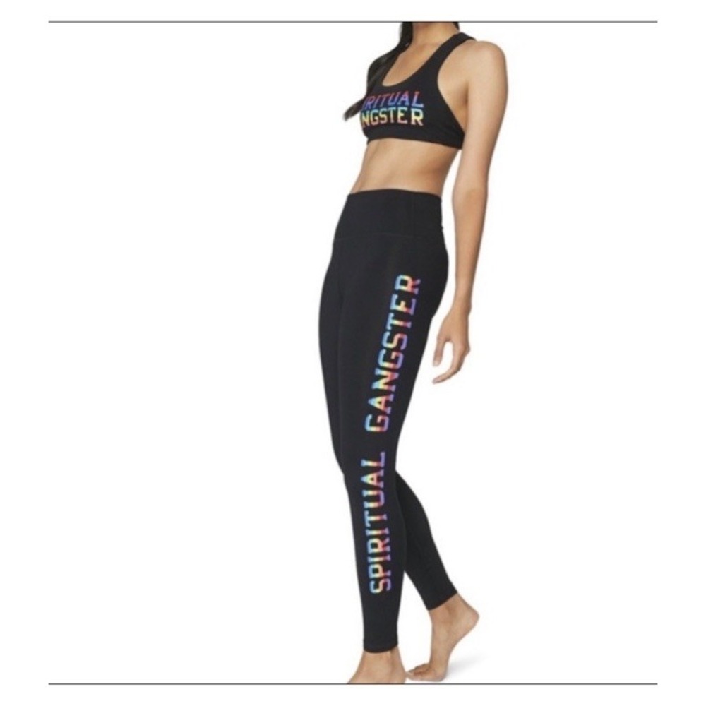 Spiritual Gangster Essential Rainbow Logo Leggings X-Small Black High Waist